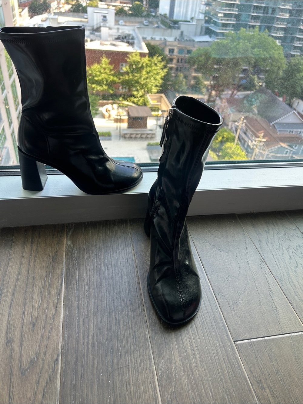 H&M Black Mid-Calf Block Heel Zip Boots